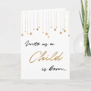 Cartes Pour Fêtes Annuelles Pour nous Un enfant est né Noel d'or manuscrit