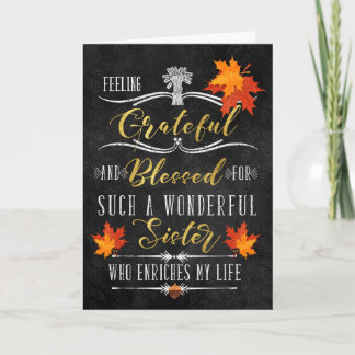 Cartes Pour Fêtes Annuelles pour Soeur Thanksgiving Blessings Chalk d'automne