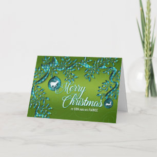Cartes Pour Fêtes Annuelles pour Son et Sa Fiance Vert Turquoise Noël
