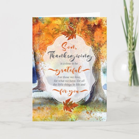 Cartes Pour Fêtes Annuelles pour Son Thanksgiving Automne Aquarelle Grateful (Devant)