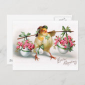 Cartes Pour Fêtes Annuelles Poussettes et fleurs de Pâques (Devant / Derrière)