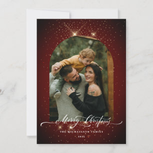 Cartes Pour Fêtes Annuelles Poussière d'or 3-Photo Fête Rouge Joyeux Noël