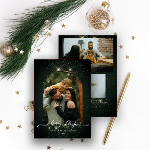 Cartes Pour Fêtes Annuelles Poussière d'Or 3-Photo Pin Vert Joyeux Noël