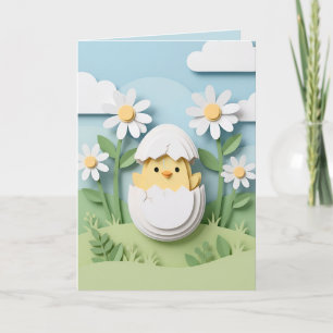 Cartes Pour Fêtes Annuelles Poussin de Pâques en papier découpé Fleurs de marg