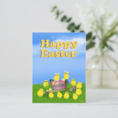 Cartes Pour Fêtes Annuelles Poussins dans un panier de Pâques (Debout devant)