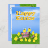 Cartes Pour Fêtes Annuelles Poussins dans un panier de Pâques (Devant / Derrière)