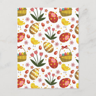 Cartes Pour Fêtes Annuelles Poussins de Pâques Fleurs Œufs Célébration