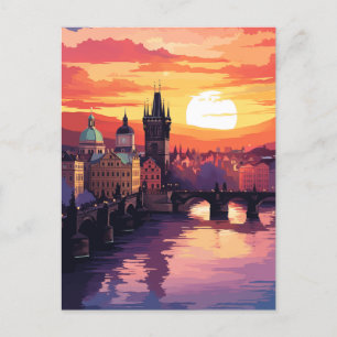 Cartes Pour Fêtes Annuelles Prague aux flammes du coucher du soleil