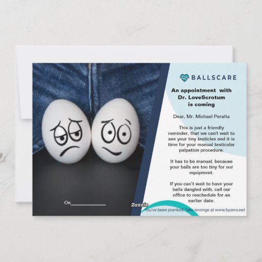 Cartes Pour Fêtes Annuelles Prank card to embarras ami, drôle examen médical (Dos)