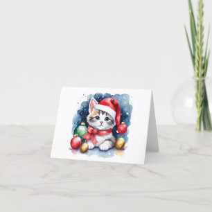 Cartes Pour Fêtes Annuelles Précieux gris et blanc Père Noël Kitten BLANK