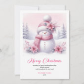 Cartes Pour Fêtes Annuelles Precious pink snowman kids card editable (Devant)