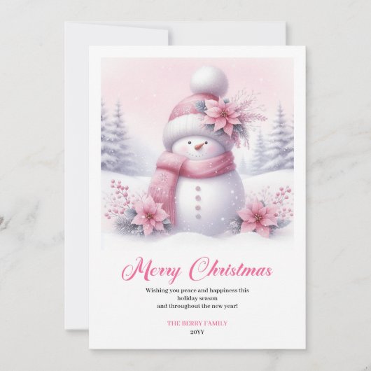 Cartes Pour Fêtes Annuelles Precious pink snowman kids card editable (Devant)