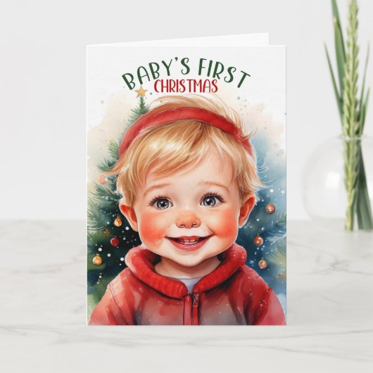 Cartes Pour Fêtes Annuelles Premier bébé Noël Sweet Blond Boy (Devant)