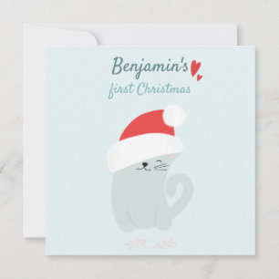 Cartes Pour Fêtes Annuelles Premier Chaton de Noël du bébé w. Chapeaux de Père