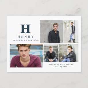 Cartes Pour Fêtes Annuelles Premier cycle multi photo bleu