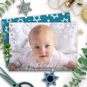 Cartes Pour Fêtes Annuelles Premier Hanukkah de bébé Photo Étoile de David Scr