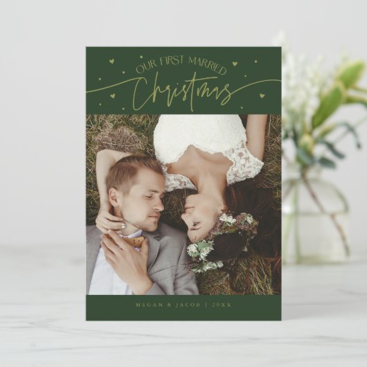 Cartes Pour Fêtes Annuelles Premier Marié Noël Nouveau Photo Vert (Debout devant)