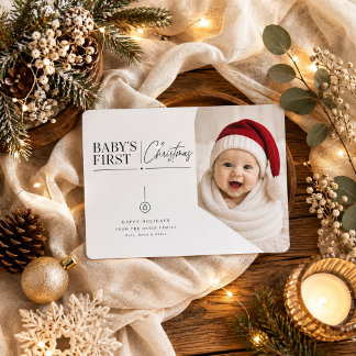 Cartes Pour Fêtes Annuelles Premier Noël de bébé Coin Coupé Photo de vacances