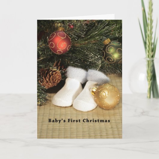 Cartes Pour Fêtes Annuelles Premier Noël de bébé, Ornements, Booties (Devant)