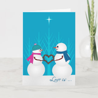 Cartes Pour Fêtes Annuelles Premier Noël de couples doux de bonhomme de neige