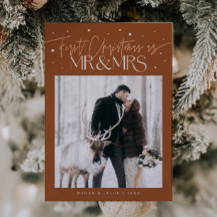 Cartes Pour Fêtes Annuelles Premier Noël de M. et Mme jeunes mariés Photo Terr