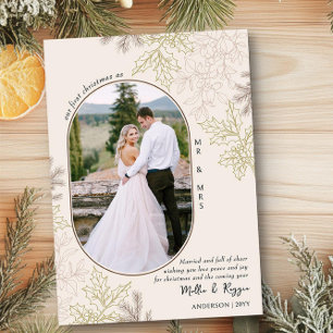 Cartes Pour Fêtes Annuelles Premier Noël en tant que M. et Mme Photo ovale