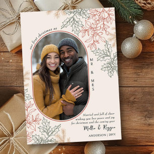 Cartes Pour Fêtes Annuelles Premier Noël en tant que M. et Mme Photo ovale
