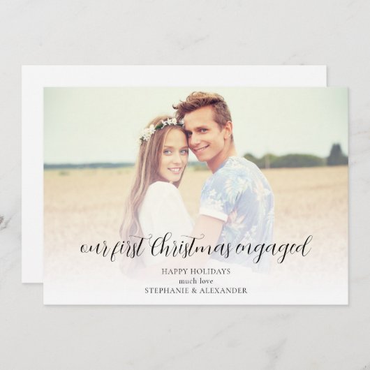 Cartes Pour Fêtes Annuelles Premier Noël Engagé Photo Overlay Nom (Devant / Derrière)
