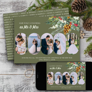 Cartes Pour Fêtes Annuelles Premier Noël Marié 5 Photo Holly et Pin