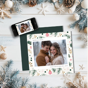 Cartes Pour Fêtes Annuelles Premier Noël Marié & Joyeux Whimsical Green