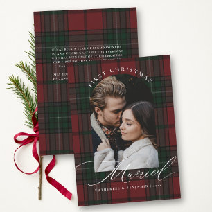 Cartes Pour Fêtes Annuelles Premier Noël Marié Plaid Rouge Vert Arche Photo