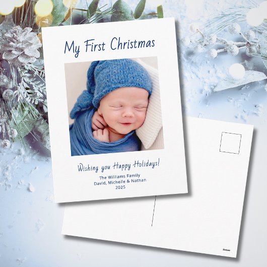 Cartes Pour Fêtes Annuelles Premier Noël moderne bébé garçon Photo mignonne