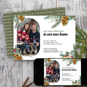Cartes Pour Fêtes Annuelles Premier Noël Nouvelle Maison Lozenge Photo Houx Pi