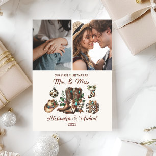 Cartes Pour Fêtes Annuelles Premier Noël occidental en tant que Mme et M. 2 Ph