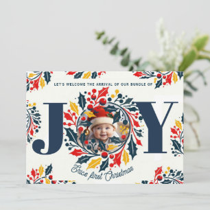 Cartes Pour Fêtes Annuelles Premier Tricolor de Noël du bébé JOIE couronne 2