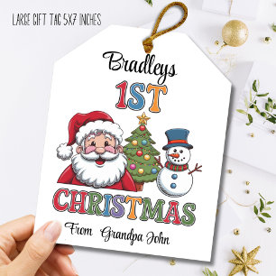 Cartes Pour Fêtes Annuelles Première étiquette cadeau de Noël