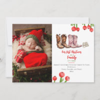 Première famille de Noël de trois bottes de cowboy