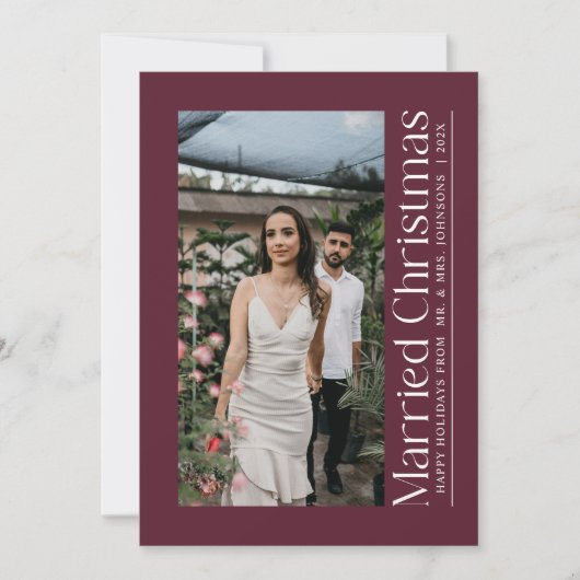 Cartes Pour Fêtes Annuelles Première Mariée Noël Photo Nouveaux mariés Bourgog (Devant)