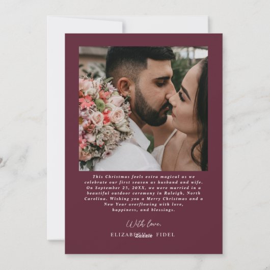 Cartes Pour Fêtes Annuelles Première Mariée Noël Photo Nouveaux mariés Bourgog (Dos)