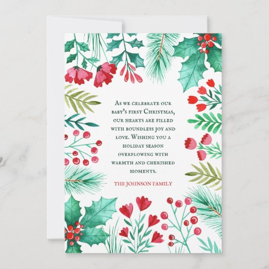 Cartes Pour Fêtes Annuelles Première Noël Baby Keepsaké Photo de Noël (Dos)