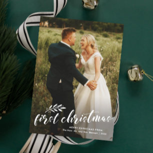 Cartes Pour Fêtes Annuelles Première photo de mariage de Noël écrite à la main