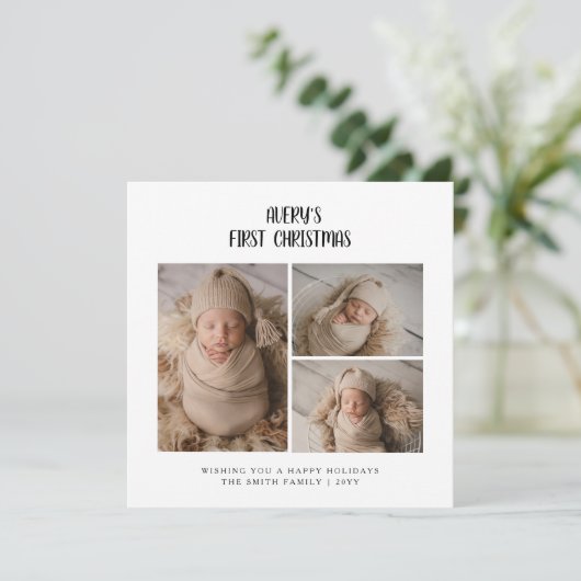 Cartes Pour Fêtes Annuelles Première photo de Noël de l'élégant bébé (Debout devant)