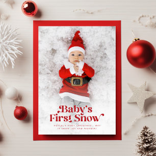 Cartes Pour Fêtes Annuelles Première photo de Noël du bébé moderne Retro