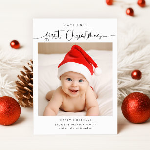 Cartes Pour Fêtes Annuelles Première photo de Noël du bébé mou moderne