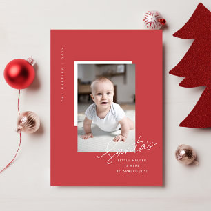 Cartes Pour Fêtes Annuelles Première photo de Noël du bébé rouge élégant moder