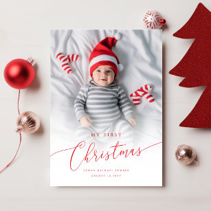 Cartes Pour Fêtes Annuelles Première photo de Noël d'un bébé élégant moderne
