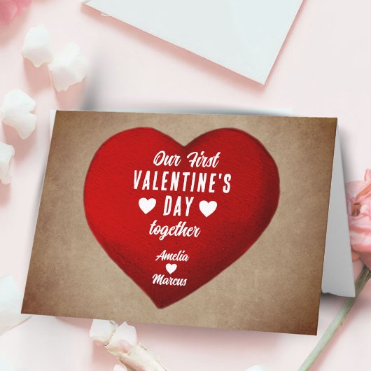 Cartes Pour Fêtes Annuelles Première Saint-Valentin rustique Ensemble Coeur ro