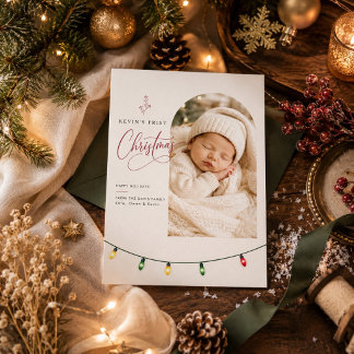 Cartes Pour Fêtes Annuelles Premières lumières de Noël pour bébé, Photo de vac