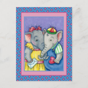 CARTES POUR FÊTES ANNUELLES PREMIERS AMOURS DES ÉLÉPHANTEAUX, AMIS PACHYDERMES
