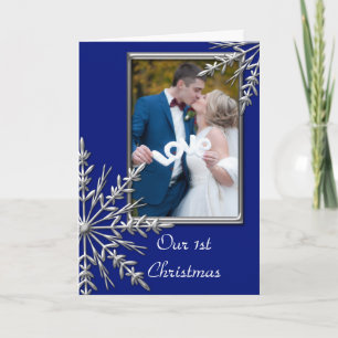 Cartes Pour Fêtes Annuelles Premiers Noël Ensemble Snowflakes sur Blue Photo